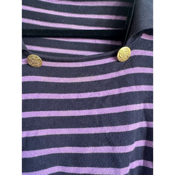 J.McLaughlin Striped Knit Sweater Purple Navy Gold Buttons S - Picture 5 of 8